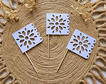 Papel Picado Banner Cupcake Toppers, Mexican Fiesta Theme Decoration, Mini Banderitas, Fiesta Wedding, Birthday, Baby Shower, Cinco de mayo