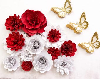 Mini Paper Flowers for cap topper, Rolled Paper Flowers, Variety Sizes Mini Roses, Class of 2026, 3D Gold Glitter Butterflies,DIY Cap Topper