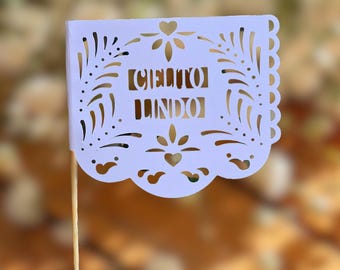 Cielito Lindo Baptism, Baby Shower, Gender Reveal, Wedding, Birthday Fiesta White Papel Picado Banner Flags Picks, Mexican Themed Decoration