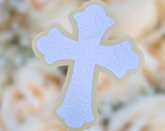 Cielito Lindo Baptism/ Cross Centerpiece Pick Topper Baby Shower/ Christening Cross First Communion/ White Papel Picado Wedding / God bless