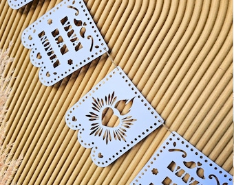 Viva La Novia Final Fiesta Bachelorette/Cielito Lindo/Sacred Heart Banner/White Papel Picado Banner/Wedding Mexican Aesthetic Party Decor