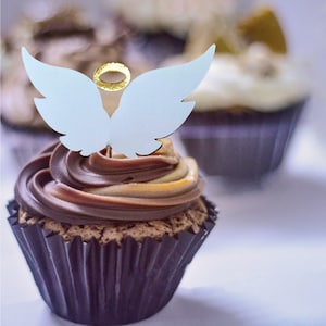 Angel Wings Cupcake Toppers, In Memory of, In Loving Memory of, In honor of, Memorial Halo Cupcake Toppers, Heaven Sent, Angel Celebration