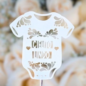 Onesie Baby Shower Decoration White Papel Picado Fiesta Centerpieces Topper/ Mi Cielito Lindo/ Custom Baby Name Amor Chiquito/Hermoso Cariño