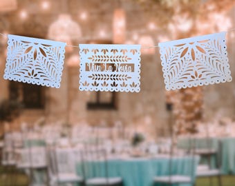 Viva La Novia Final Fiesta Bachelorette/Cielito Lindo Wedding White Custom Papel Picado Banner/Mexican Aesthetic Talavera Party Decoration