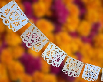 Pet Birthday Decoration Papel Picado Fiesta Banner / Dog Puppy Custom Ofrenda/  Day of the Dead Papel Picado Mexican Themed Decor