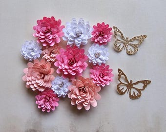 Mini Paper Flowers, Rolled Paper Flowers, Mini Roses, Flowers for cap topper, Paper Flowers, 3D Butterflies, DIY Cap Topper