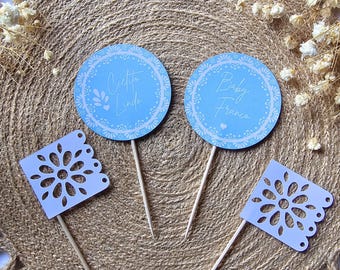 A Little Señorita is On Her Way Baby Shower Decoration Cielito Lindo Fiesta theme cupcake toppers, Mexican Gender Reveal, Talavera Aesthetic