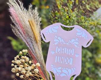 Onesie Baby Shower Decoration White Papel Picado Fiesta Cake Topper/ Mi Cielito Lindo / Custom Baby Name Topper / Hermoso Cariño