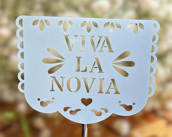 Viva la Novia Final Fiesta Bachelorette,Wedding Fiesta White Papel Picado Banner Flags Picks, Mexican Themed Decoration, Aesthetic Talavera