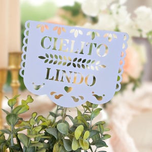 Cielito Lindo Baptism, Baby Shower, Gender Reveal, Wedding, Birthday Fiesta White Papel Picado Banner Flags Picks, Mexican Themed Decoration