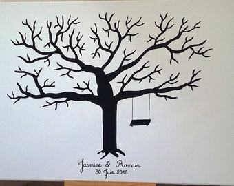 Arbre à empreintes, mariage, cadeau pour le couple, cadeau des témoins, anniversaire, retraite, 1 encreur au choix offert avec la toile