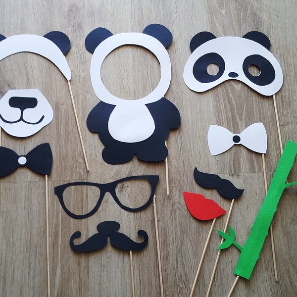 Accessoires photobooth x 11 thème panda, anniversaire, baptême, baby shower, gender reveal