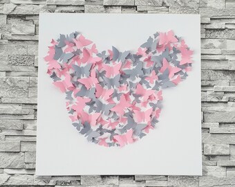 guest book, 3d signature canvas, disney theme "butterflies" print tree, mickey head, wedding, baptism, birthday, baby shower...