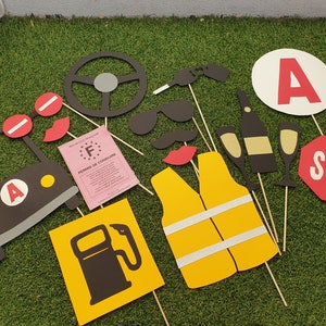 Photobooth-accessoires x 16, jonge bestuurder, rijbewijs, auto, stuur, A, stopbord, jonge bestuurder