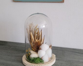 Mini terrarium cadeau Noces de coton avec fleurs séchées et fleurs de coton
