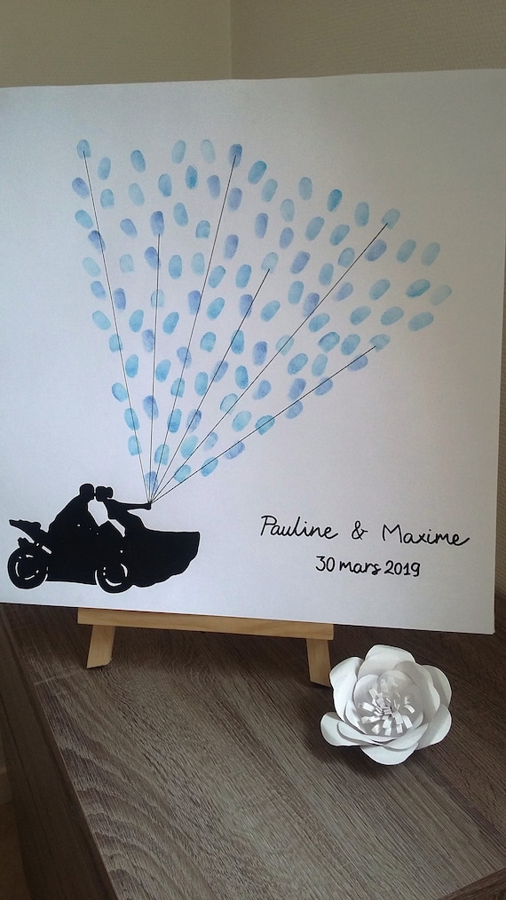 Toile à Empreintes Moto Mariage, Toile Sur Châssis En Bois