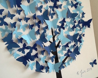 guest book - 3d signature tree - fingerprint tree on a 50x50 cm cotton canvas. “Butterfly Tree”
