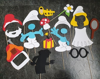 Photo booth accessories The Smurfs x 18, Smurfette, Gargamel, smurf, birthday, wedding, baptism, baby shower...