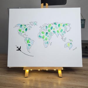 Toile à empreintes " Carnets de voyage " carte du monde, thème voyage, planisphère, road trip
