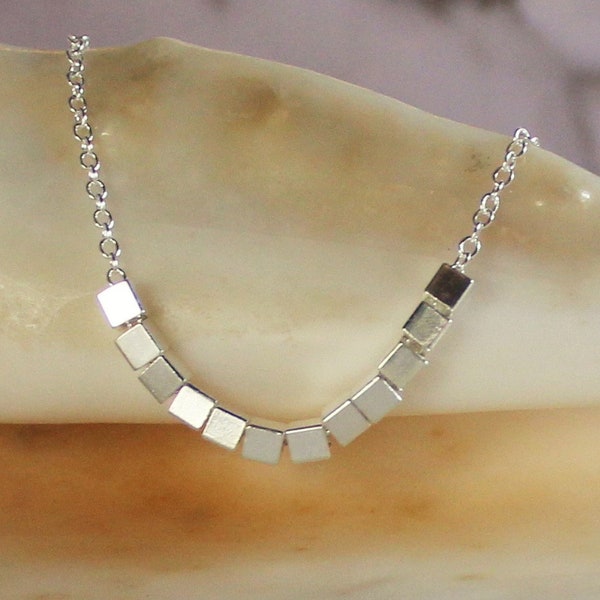 Silver Cube Minimalist Slider Bead Necklace