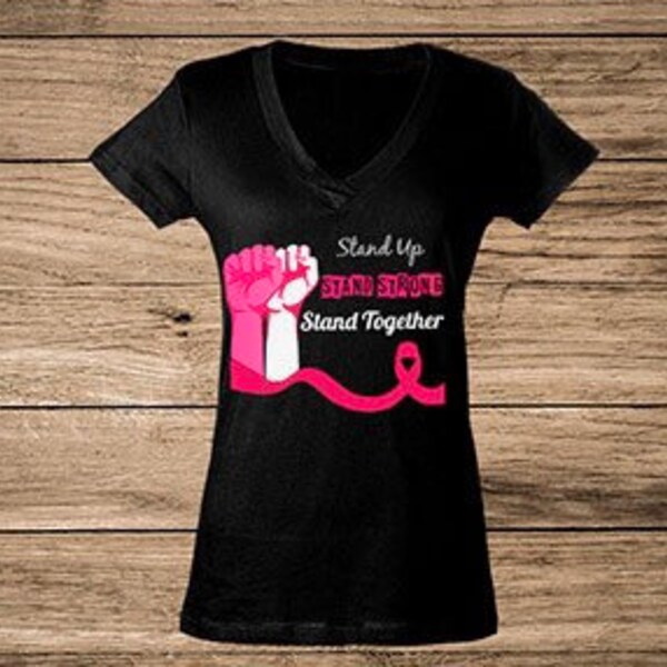 Womens Breast Cancer - slogan "Stand Up.. Stand Strong...Stand Together Graphic Tee"