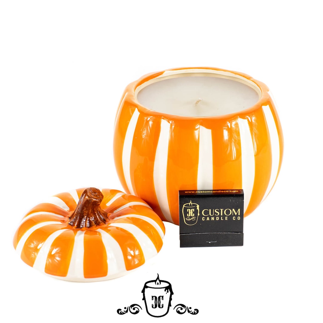 White Striped Pumpkin Candle Toasted Pumpkin Spice Etsy