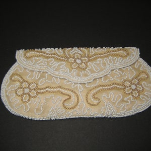 Vintage 50&#39;s Ivory Beaded Clutch  Made in Japan