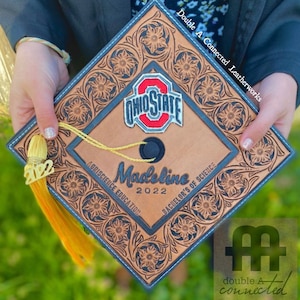 GRAD CAP (custom carved leather mortarboard cover)