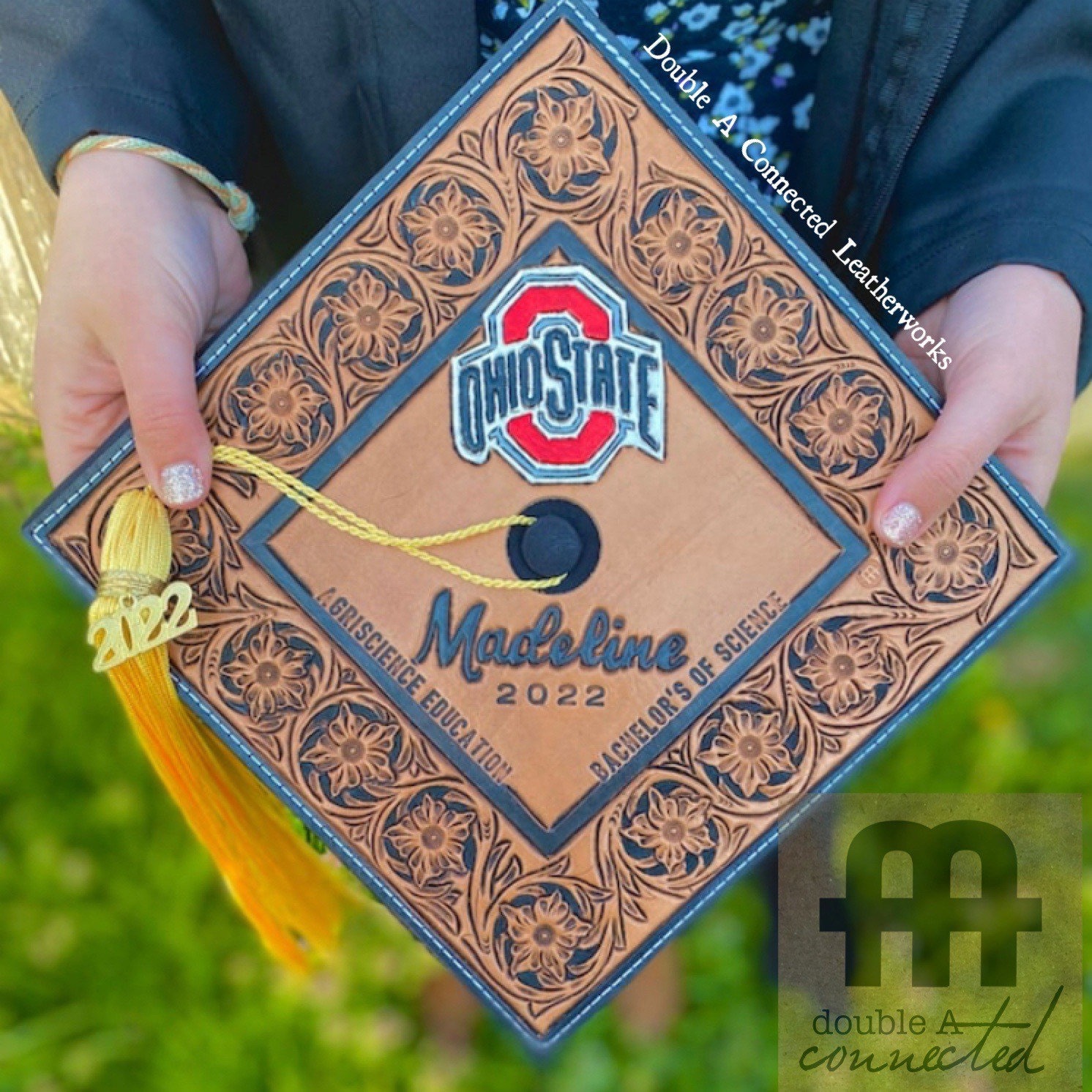 GRAD CAP (custom carved leather mortarboard cover)
