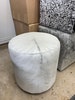 100% Brazilian Genuine Cowhide Round  Pouf Ottomon Foot Stool- White Brindle 