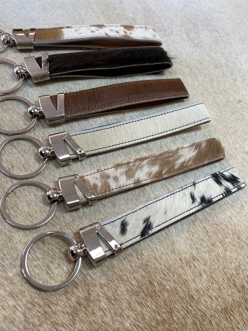 100 Brazilian Cowhide keychain with leather backing. Etsy