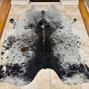 Salt & Pepper Faux Cowhide Black, Faux Cowhide Hair on Hide Velvety Fabric,  Home Decor Upholstery by the Yard 
