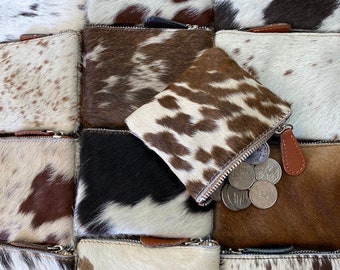 100 % Real Cowhide Coin Wallet- Credit Card Holder- Change Purse- Chapstick Wallet- Perfect For Gifts- Mothersday Gift- Gifts For Her