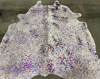 Acid Washed Rainbow Brazilian Cowhide Rug Size: 6x8 Multi Color Rug Leather HUGE