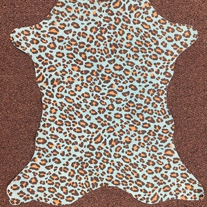 Genuine Suede / Leather Calfhide- Printed Turquoise leopard  Calfhide- Genuine Suede Cowhide