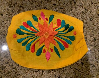 Mexican Embroidery Handmade Floral Face Masks- Yellow