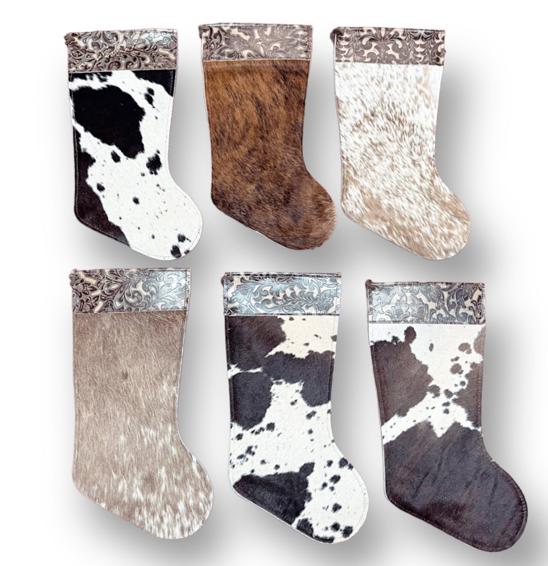 100 Rustic Floral Cowhide Christmas Stockings Leather Western Decor