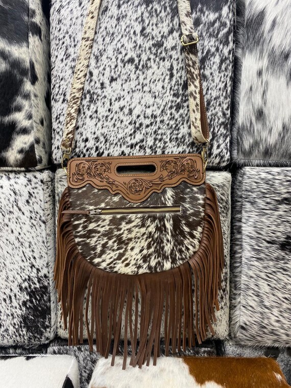 100% Cowhide Leather Bag With Fringes, Over the Shoulder Bag  display picture 1