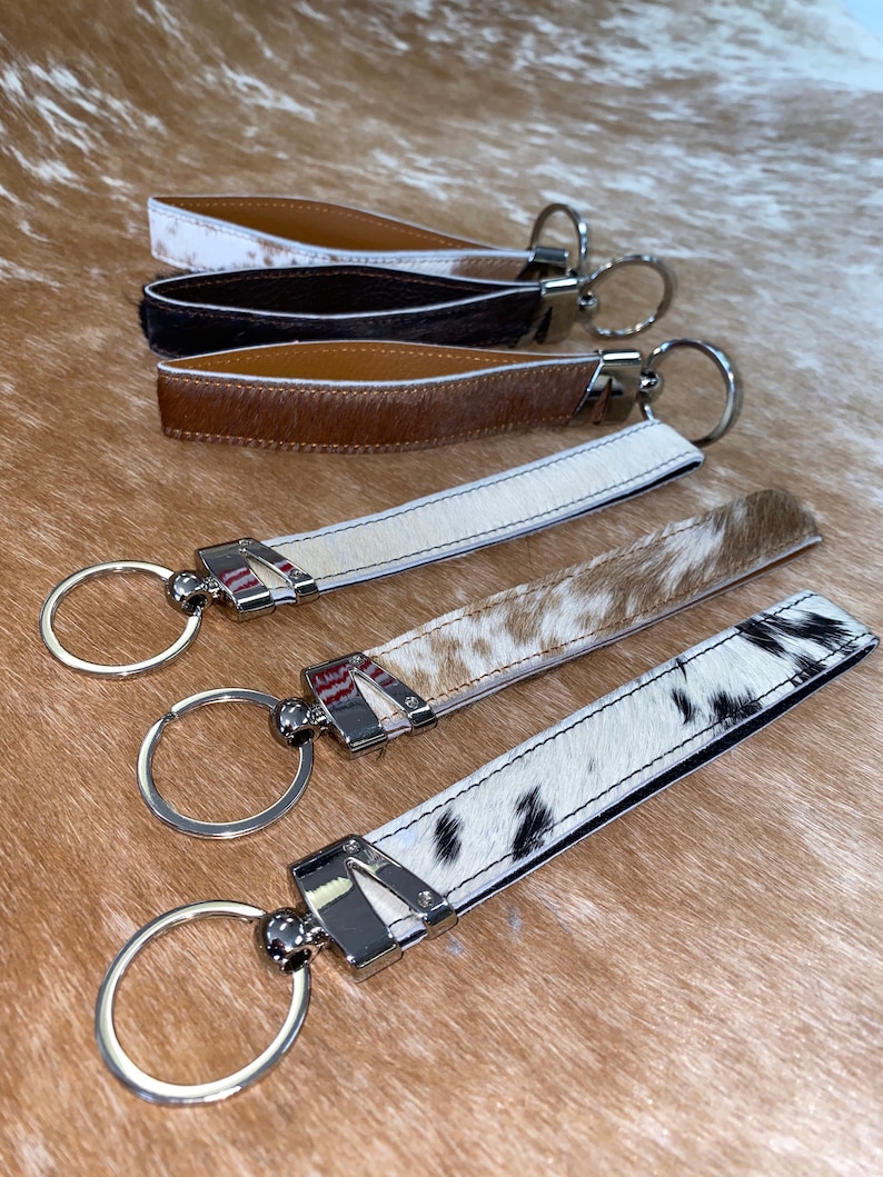 100 Brazilian Cowhide keychain with leather backing. Etsy