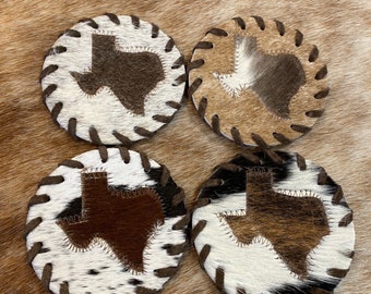 100% Real Brazilian Cowhide Leather Texas Map Coasters With Lacing