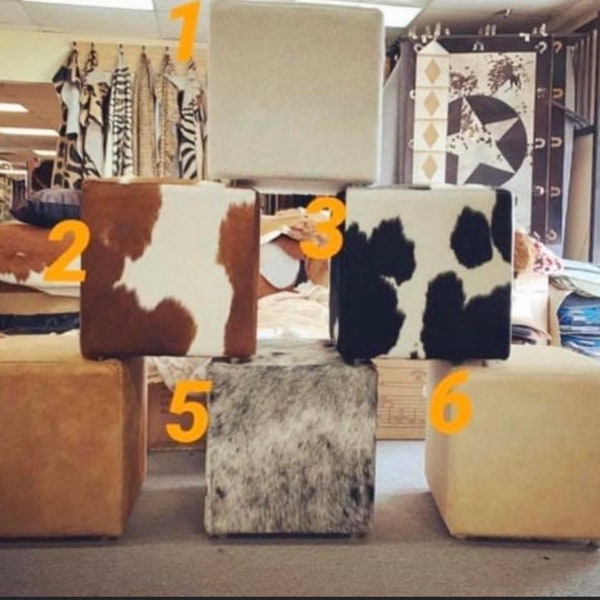 100% Brazilian Genuine Cowhide Square Pouf Ottoman Foot Stool ~ Many Colors To Choose!