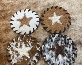 100% Real Brazilian Cowhide Leather Star Coasters With Lacing