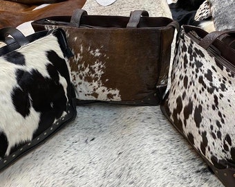 100% Cowhide leather Shoulder Out Going Tote Bag With Studs, for women!- Cowhide Bags - Free Shipping!!