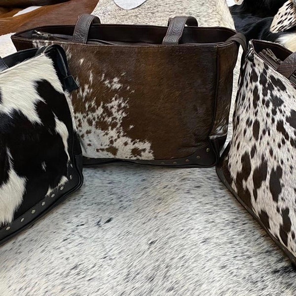 100% Cowhide leather Shoulder Out Going Tote Bag With Studs, for women!- Cowhide Bags - Free Shipping!!