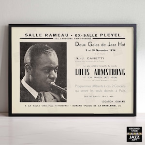 Louis Armstrong jazz poster - Salle-Pleyel - Paris - 1934 (horizontal)
