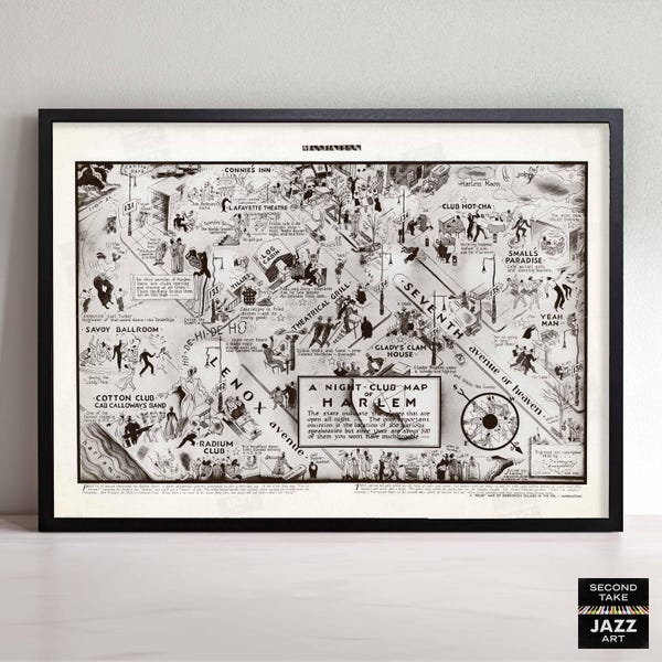 Harlem Night Club Map jazz poster - Manhattan - 1932 (horizontal)