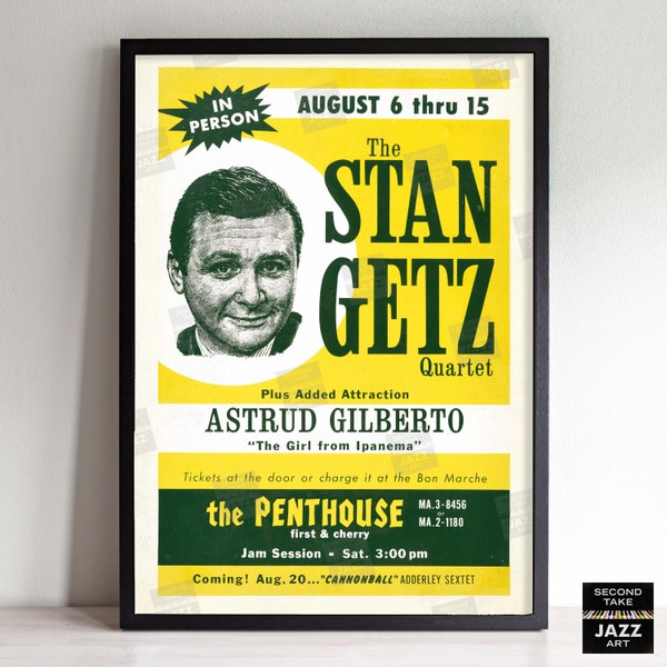 Stan Getz - Astrud Gilberto jazz poster - Girl from Ipanema - Penthouse - Seattle - 1964