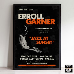 Póster de jazz de Erroll Garner: concierto junto al mar, Carmel, California, 1955