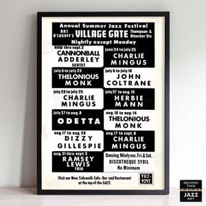 Charles Mingus - Thelonious Monk - John Coltrane jazz poster - Summer Jazz at the Village Gate - 1965
