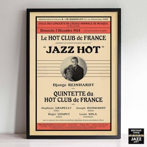 Póster de jazz de Django Reinhardt y Stéphane Grappelli - Quinteto del Hot Club de Francia - París - 1934